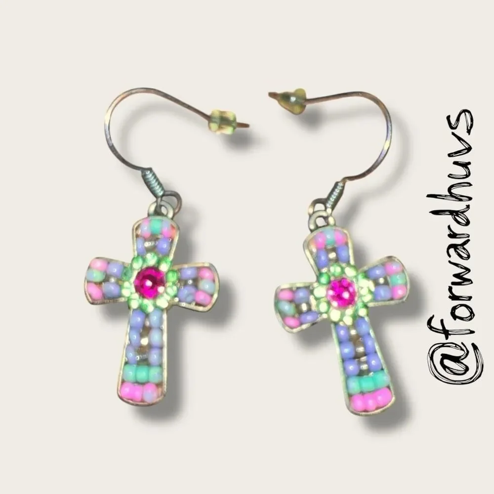 Bundle Sale 3 for $15 | Handcrafted Pastel Multi-Color Cross Earrings
